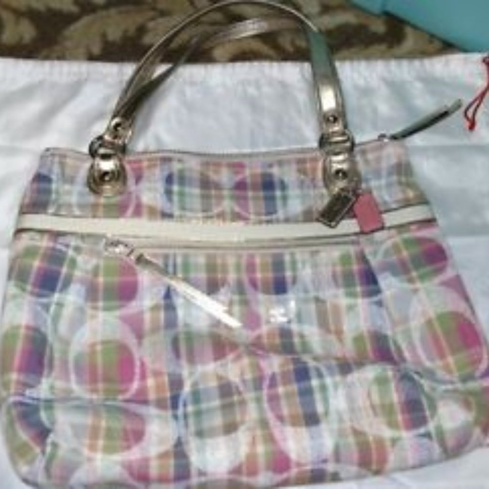 COACH MADRAS PURSE TOTE BAG PASTEL BLUE  Tote bag